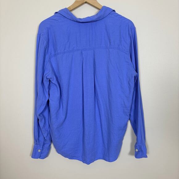 H&M Linen Blend Button Down Shirt Size M Blue Coastal Basic - Picture 6 of 7